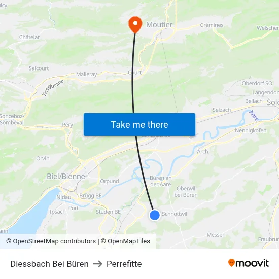 Diessbach Bei Büren to Perrefitte map