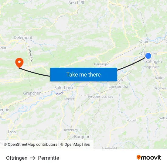 Oftringen to Perrefitte map