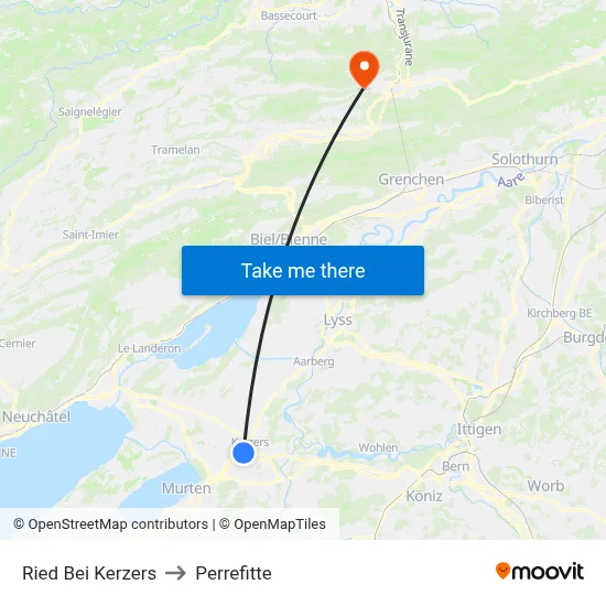 Ried Bei Kerzers to Perrefitte map