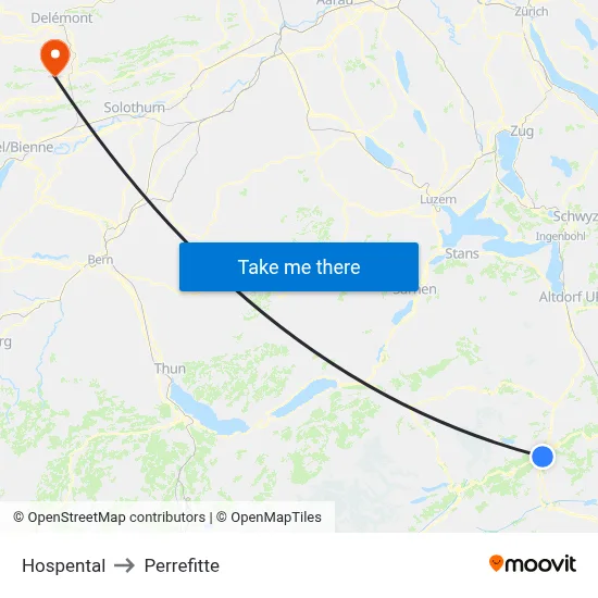 Hospental to Perrefitte map
