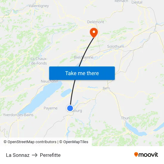La Sonnaz to Perrefitte map