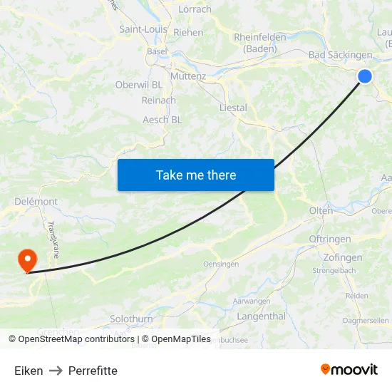 Eiken to Perrefitte map
