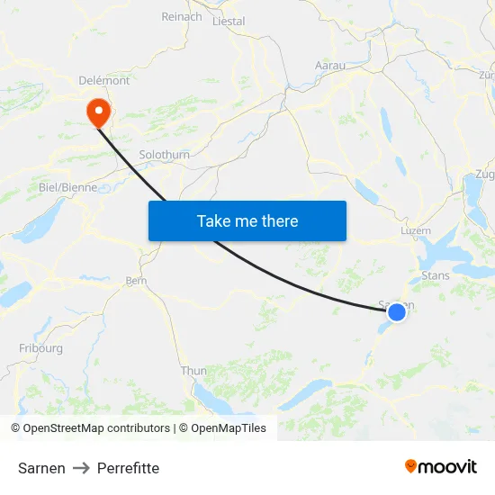 Sarnen to Perrefitte map