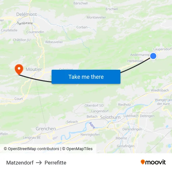 Matzendorf to Perrefitte map