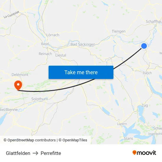Glattfelden to Perrefitte map