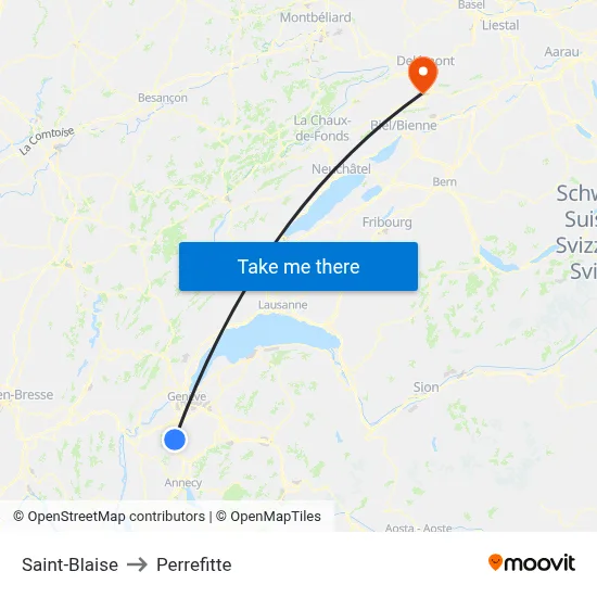 Saint-Blaise to Perrefitte map