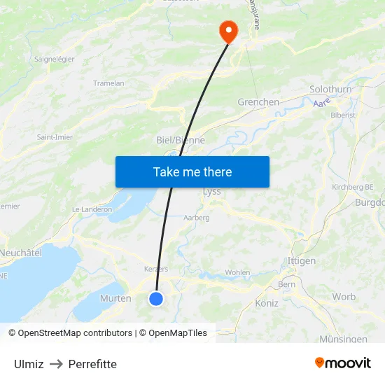 Ulmiz to Perrefitte map