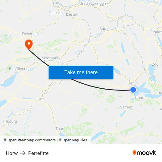 Horw to Perrefitte map