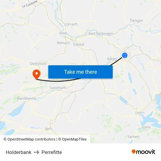 Holderbank to Perrefitte map