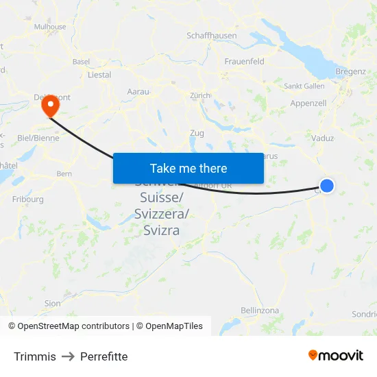 Trimmis to Perrefitte map