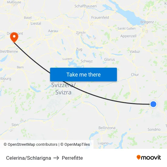Celerina/Schlarigna to Perrefitte map