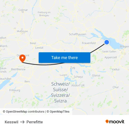 Kesswil to Perrefitte map