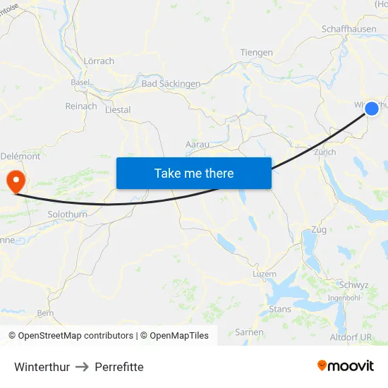 Winterthur to Perrefitte map