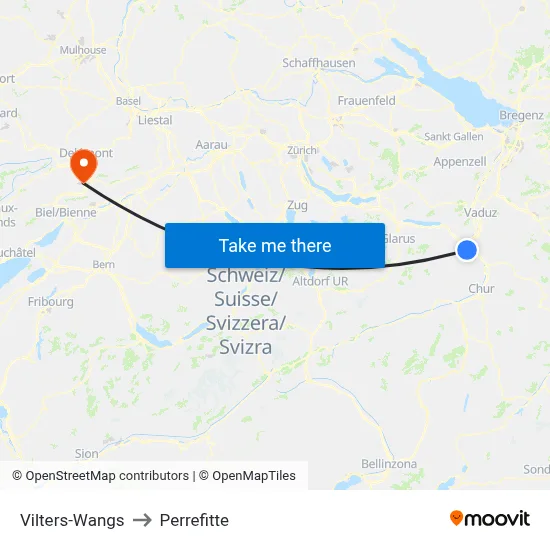 Vilters-Wangs to Perrefitte map