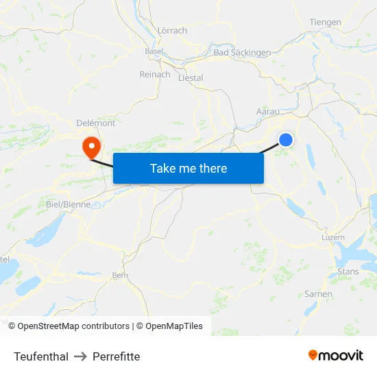 Teufenthal to Perrefitte map