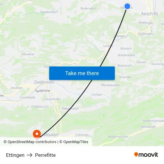 Ettingen to Perrefitte map