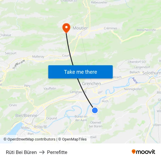 Rüti Bei Büren to Perrefitte map