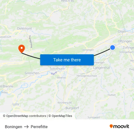 Boningen to Perrefitte map