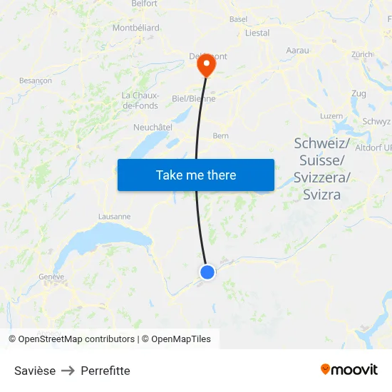 Savièse to Perrefitte map