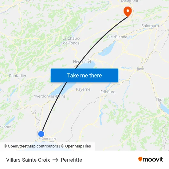 Villars-Sainte-Croix to Perrefitte map
