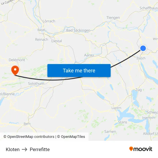 Kloten to Perrefitte map