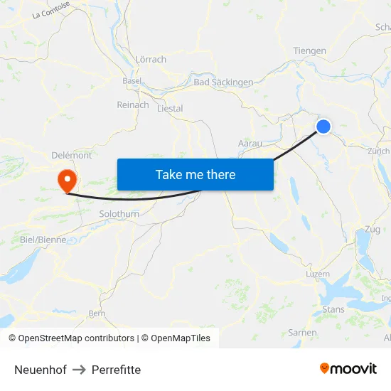 Neuenhof to Perrefitte map