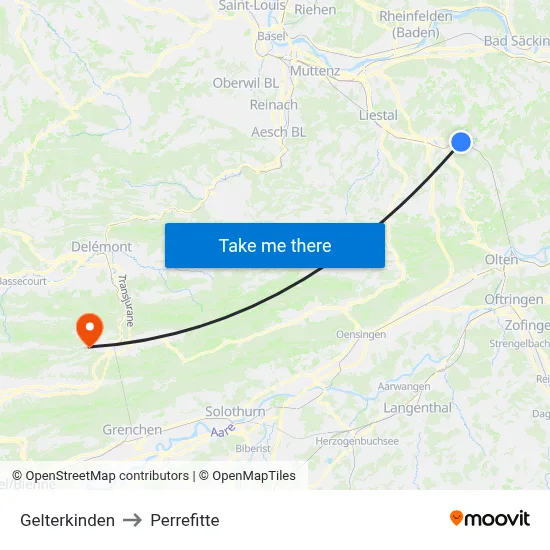 Gelterkinden to Perrefitte map