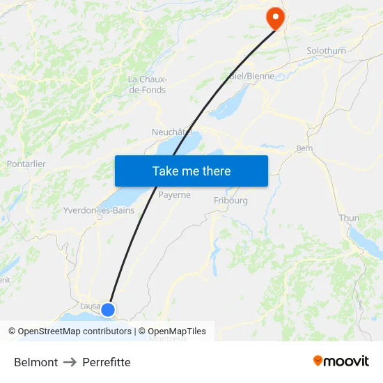 Belmont to Perrefitte map