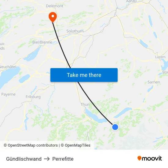 Gündlischwand to Perrefitte map