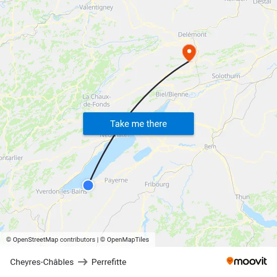 Cheyres-Châbles to Perrefitte map