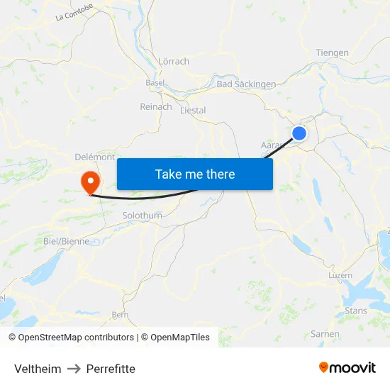 Veltheim to Perrefitte map