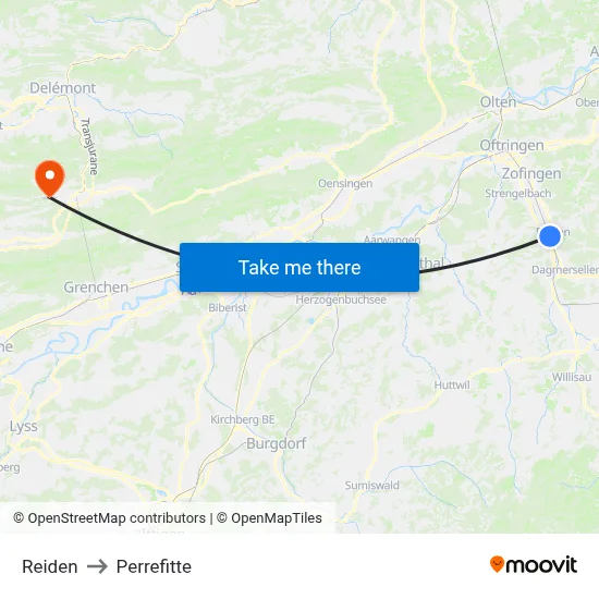 Reiden to Perrefitte map