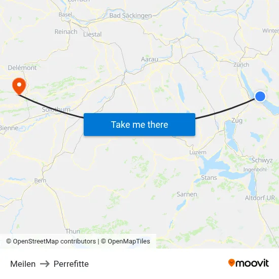 Meilen to Perrefitte map