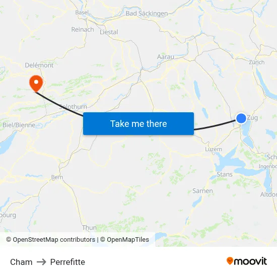 Cham to Perrefitte map