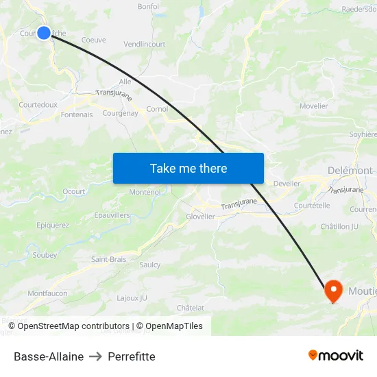 Basse-Allaine to Perrefitte map