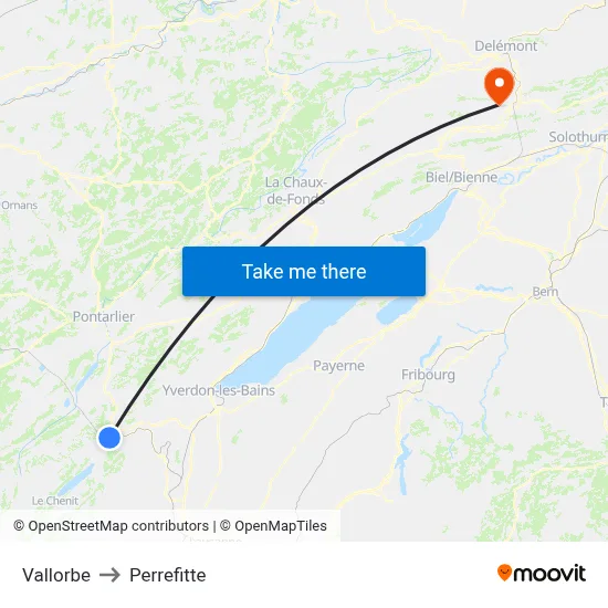 Vallorbe to Perrefitte map