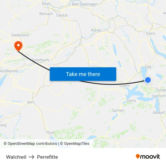Walchwil to Perrefitte map