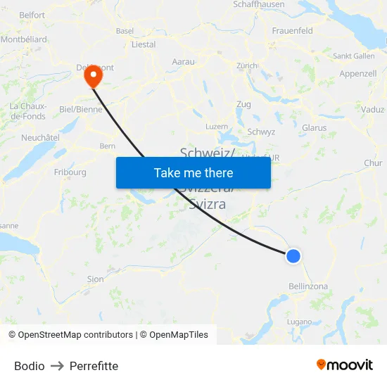 Bodio to Perrefitte map