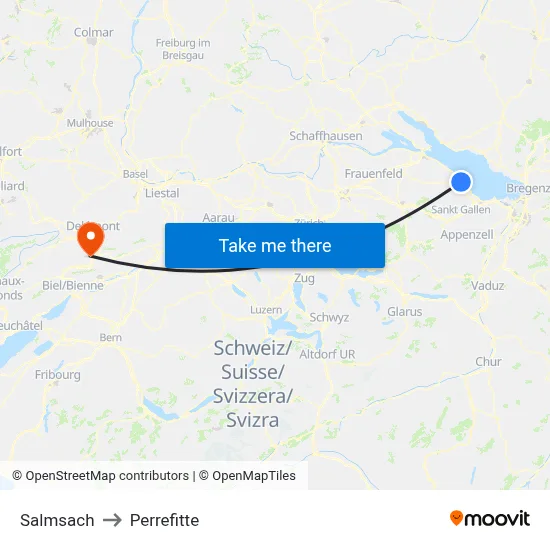 Salmsach to Perrefitte map