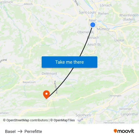 Basel to Perrefitte map