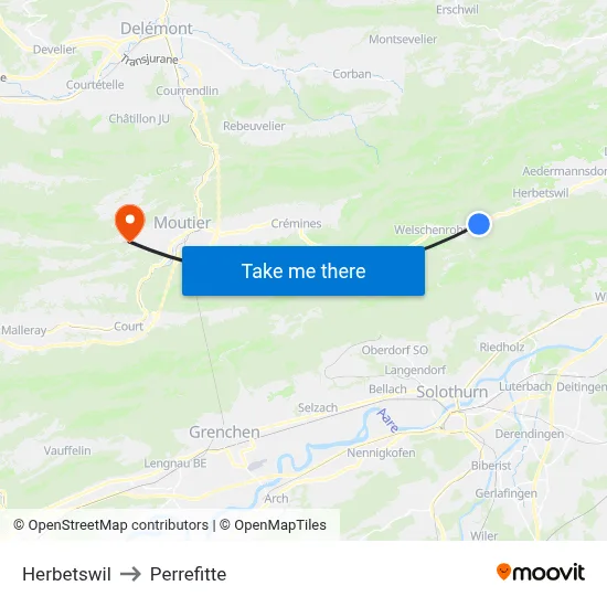 Herbetswil to Perrefitte map