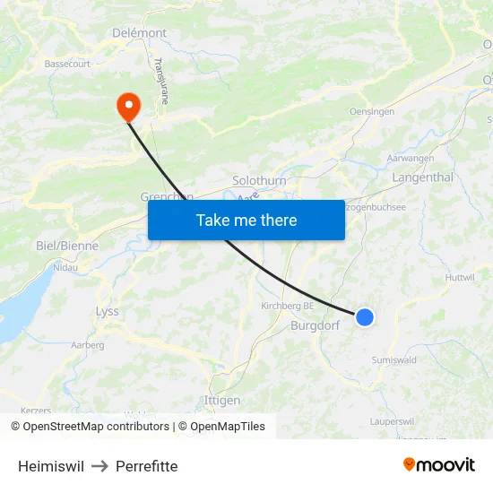 Heimiswil to Perrefitte map