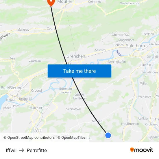 Iffwil to Perrefitte map
