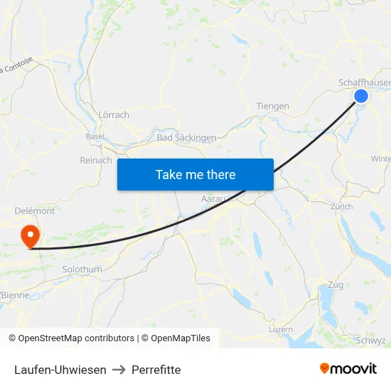 Laufen-Uhwiesen to Perrefitte map