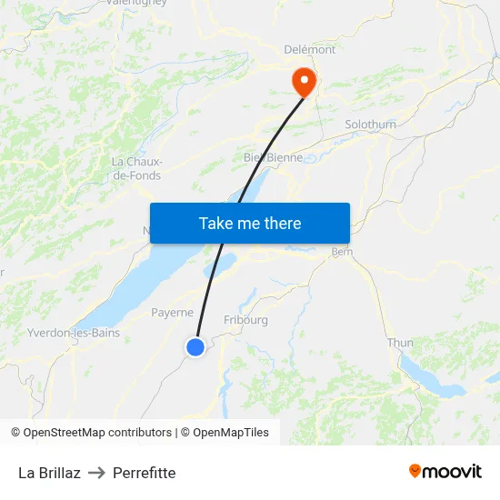 La Brillaz to Perrefitte map