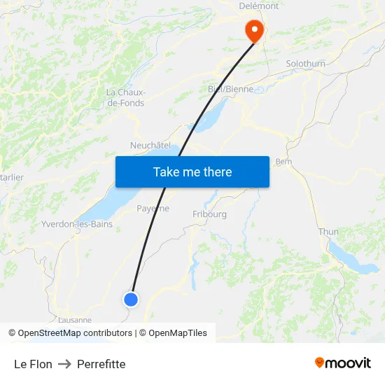 Le Flon to Perrefitte map