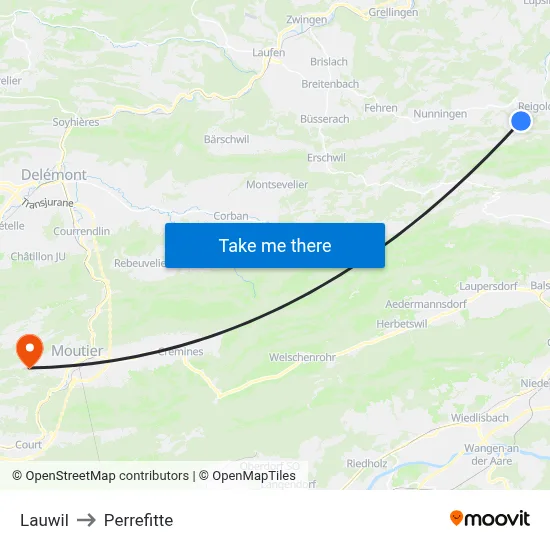 Lauwil to Perrefitte map