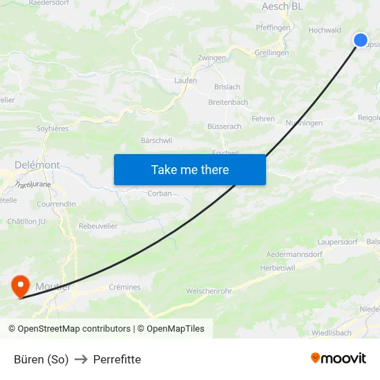 Büren (So) to Perrefitte map