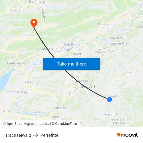 Trachselwald to Perrefitte map