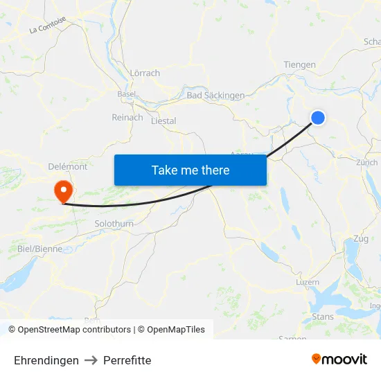 Ehrendingen to Perrefitte map